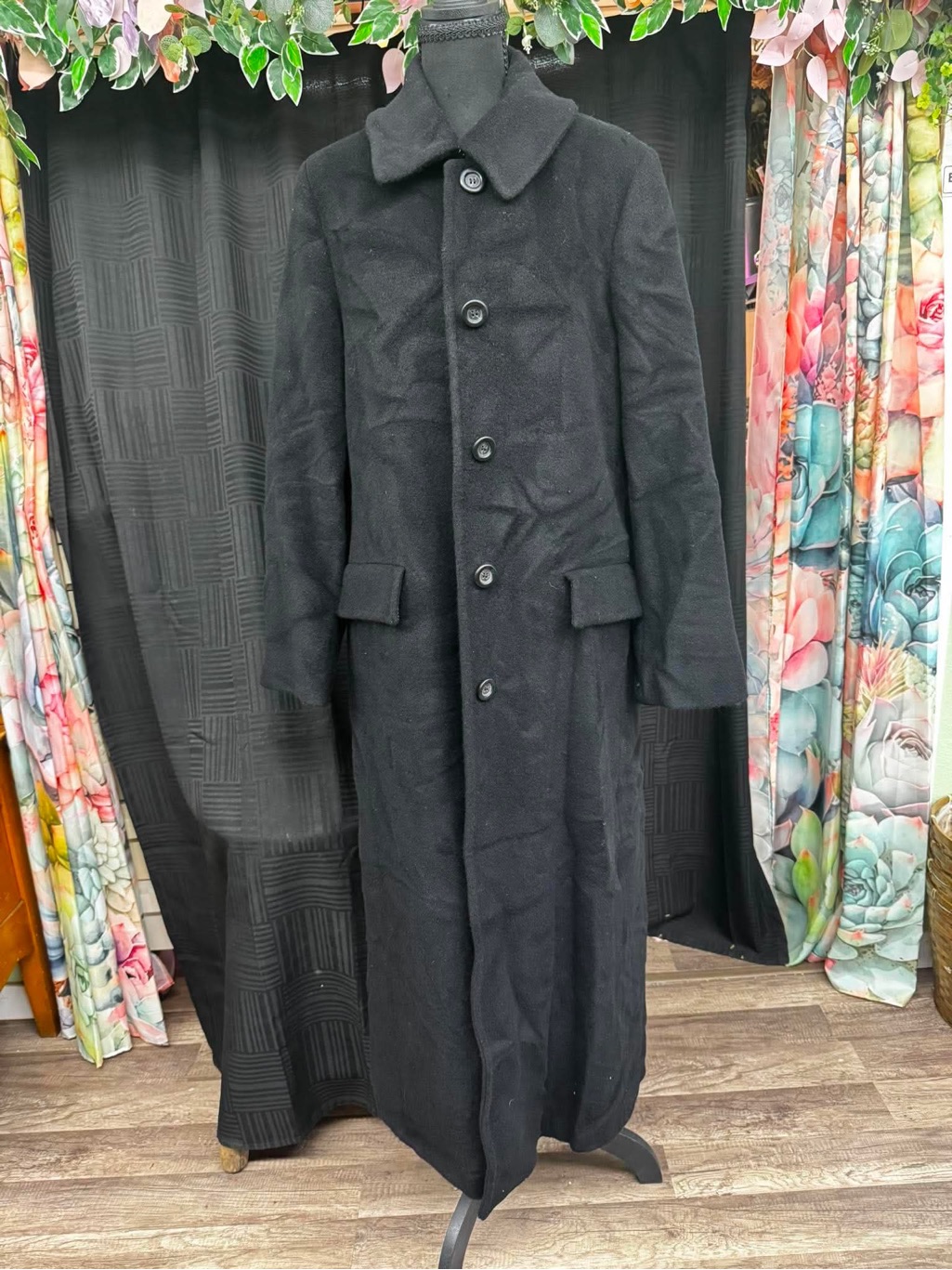 Vintage Marella Max Mara Long Black Wool Overcoat Made In Italy